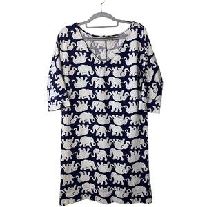 Lilly Pulitzer Eliza Tusk in Sun Pima Cotton T Shirt Dress Blue White M
